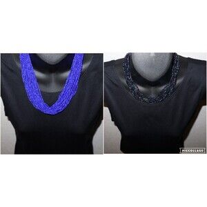 Lot of 2 Necklaces Iridescent Glass Plastic Seed Bead Multiple Strands Taramanda